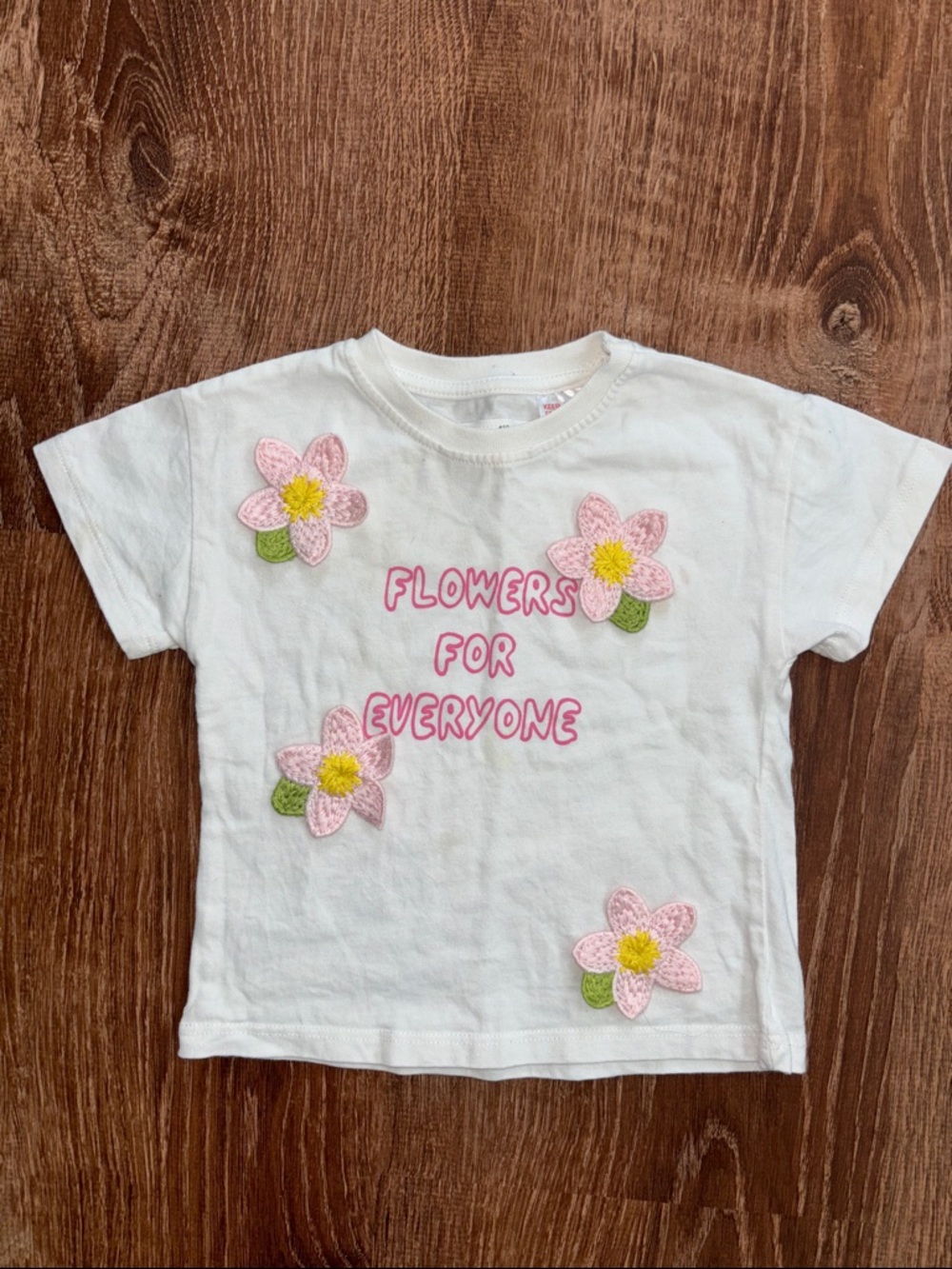 Zara White Tee with Pink Floral Appliqués